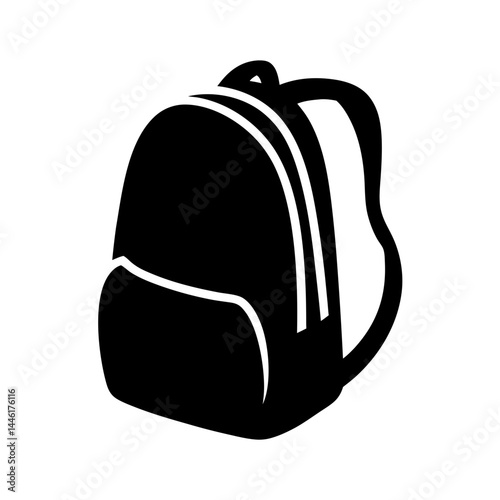 Stylized Black and White Backpack Icon Design for Travel and Education
