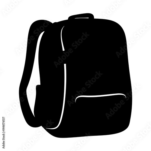 Black and White Silhouette Image of a Backpack for Students or Hiking