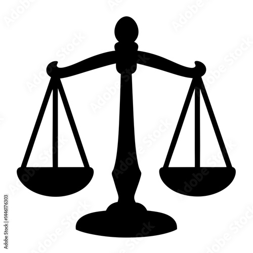 Symmetrical scales of justice in silhouette representing fairness and equity for all