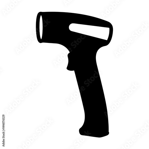 Silhouette of a handheld barcode scanner on a solid white background