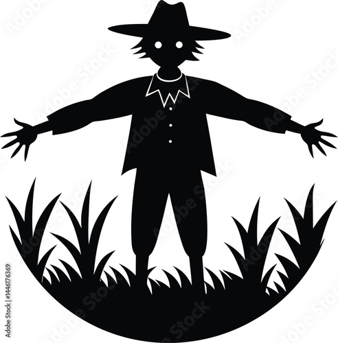 silhouette of a scarecrow in field on white Durian fruit icon vector on white background