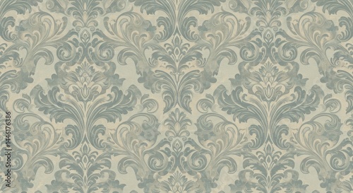 Damask Elegance: Muted Tones Wallpaper Pattern - Elegant damask pattern in muted tones, symbolizing luxury, sophistication, tradition, heritage, and timeless design
