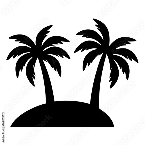 Silhouette of two palm trees on an island representing a tropical paradise