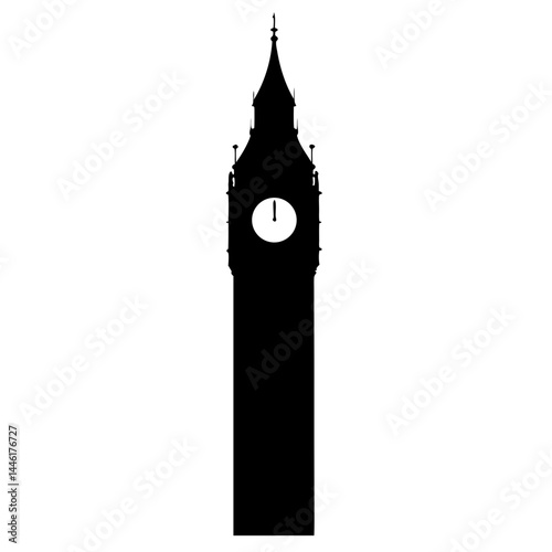 Black silhouette of the iconic Big Ben clock tower in London, UK