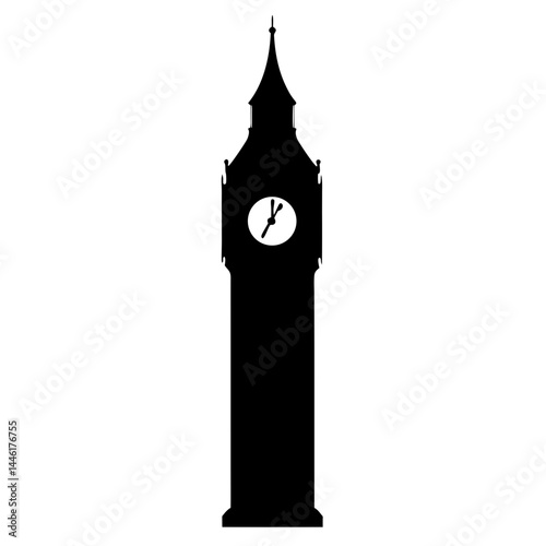 Black silhouette of the historic Big Ben clock tower in London England