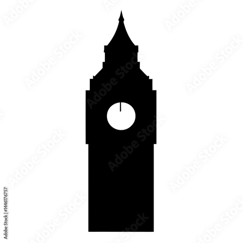 Silhouette of London's Big Ben Clock Tower on a White Background