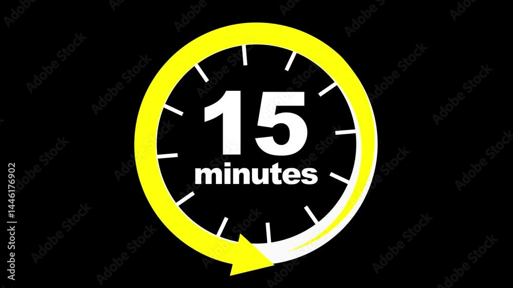 Animation from 30 to 1 on black background, stylish stopwatch countdown timer Animation timer icon with 30 minutes on transparent background with alpha channel.