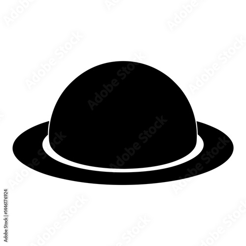 A minimalistic flat design of a black bowler hat illustration