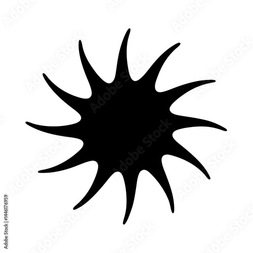 Black irregular spiral shape illustration, a whirling void surrounded by petal like blades