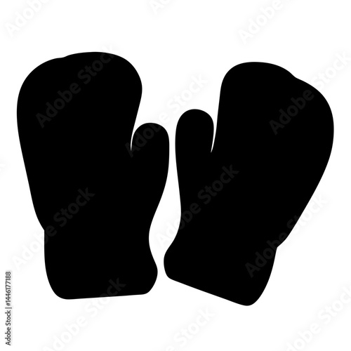 Two black boxing gloves silhouette isolated on white background for sport theme