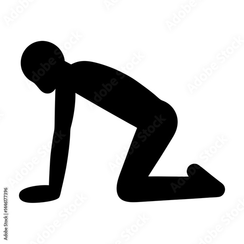 Black silhouette of a person kneeling on their hands and knees