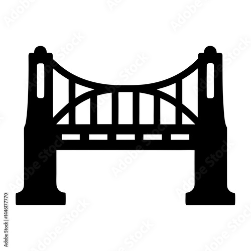 Silhouette illustration of a classic suspension bridge with structural detail