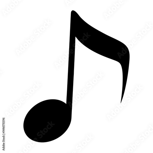 A black musical note symbol, isolated on a white background, simple design