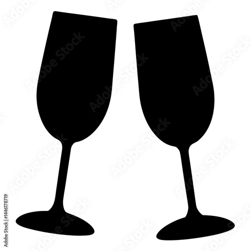 Elegant silhouette of two wine glasses clinking together in celebration and unity