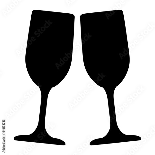 Elegant silhouette of two wine glasses clinking together in celebration and unity