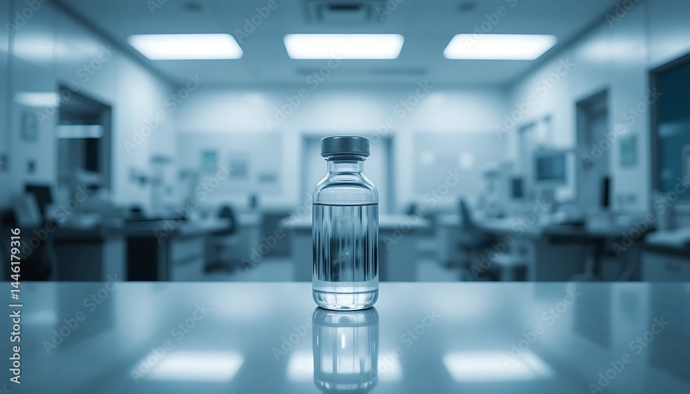 Medical Vial on Table in Laboratory Setting