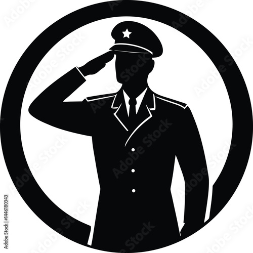 silhouette of a soldier saluting on white 