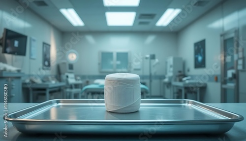 Obraz na płótnie Bandage Roll on Tray in Medical Room Setting w salonie