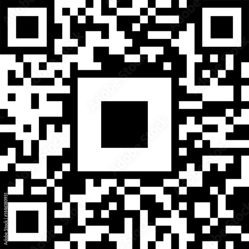 QR code with four Position Detection Patterns in center and corners, square design, and no background.