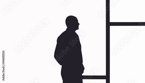 Thoughtful senior man gazing outside window, simplicity in reflection