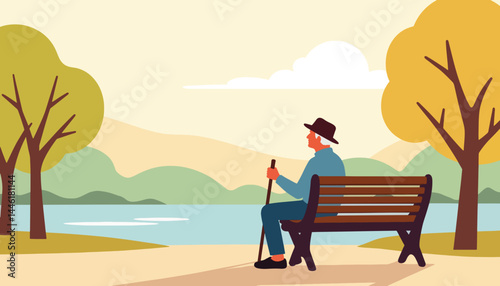 Senior man enjoying retirement in serene park, peaceful reflection