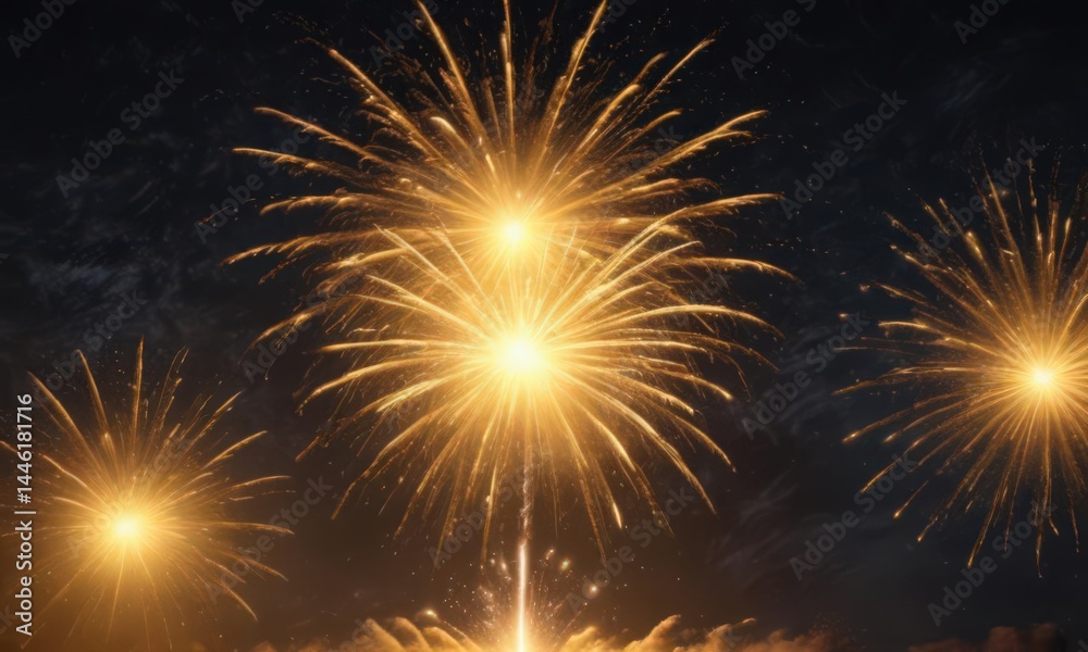 Fototapeta premium Radiant yellow fireworks explode against a deep night sky, vibrant and intense , beauty, intense, background