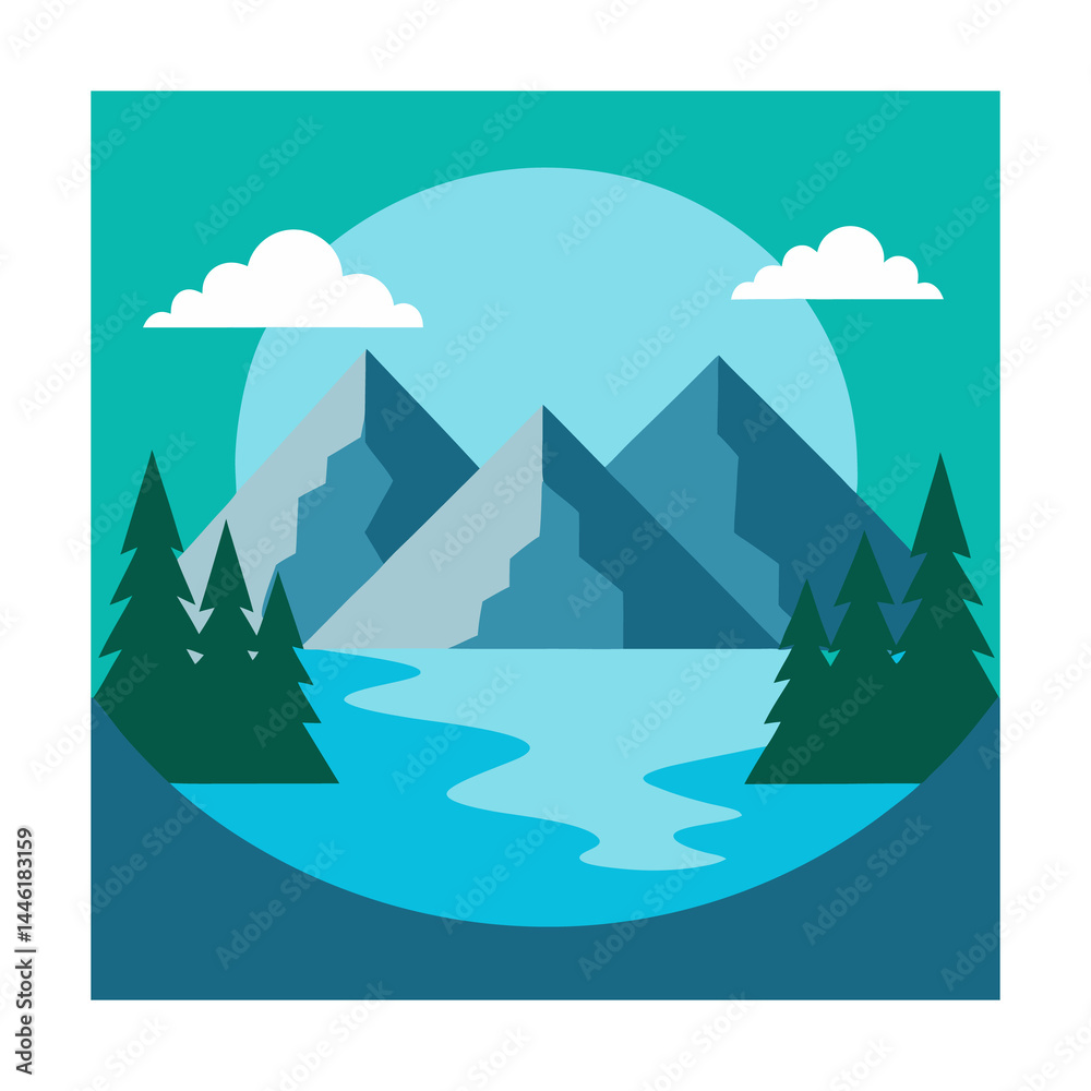 Naklejka premium Winter Minimal Mountain Vector Snowcapped Peaks on White Background