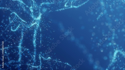 Blue flowing particle bokeh animation, abstract 4k glowing video. Bokeh lights. Defocused particles.