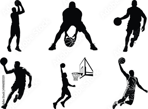 Basketball Silhouette Bundle of Basketball Players Vector Art for Sports and White Background.