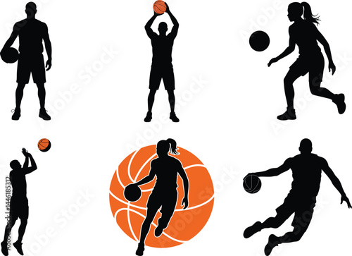 Basketball Silhouette Bundle of Basketball Players Vector Art for Sports and White Background.