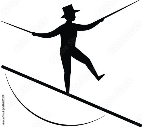 silhouette of a tightrope walker balancing 