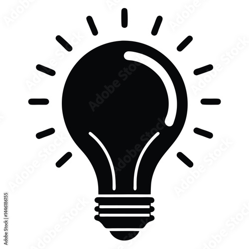 Lightbulb Black Silhouette with Rays Around Idea, Energy, Innovation Symbol 80 Chars