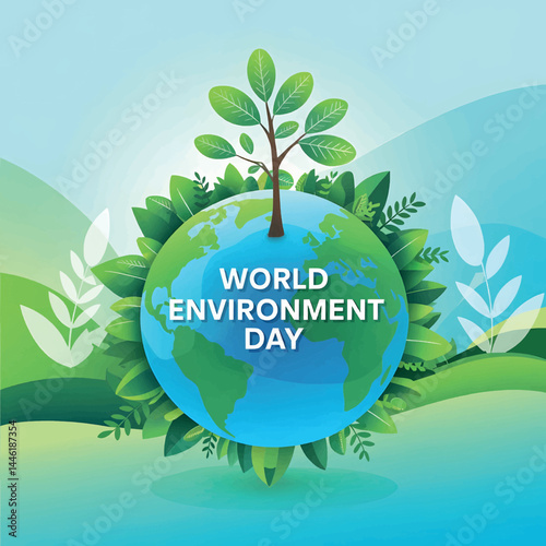 World Environment Day with world map globe and city background