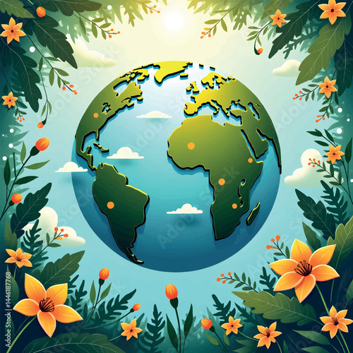 World Environment Day with world map globe and city background