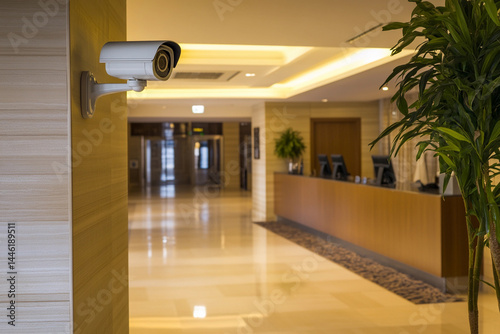 Obraz na płótnie Security camera in bright hotel lobby setting Generative AI w salonie