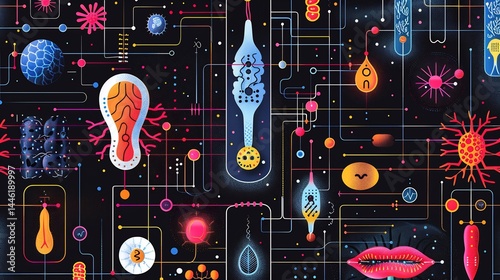 Clean pattern using simplified synaptic vesicle icons arranged in a grid or flow