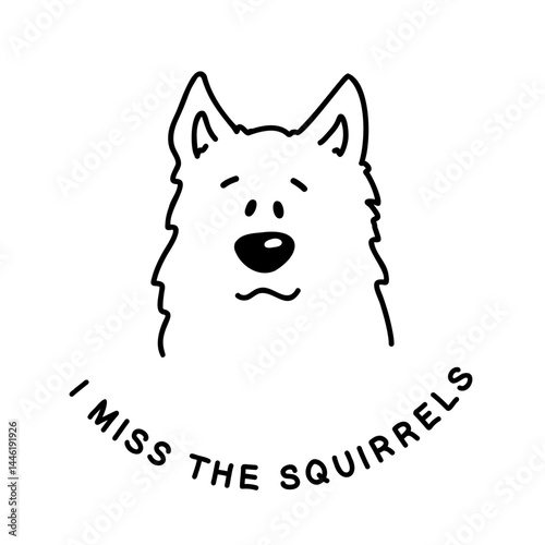 Cute shepherd dog vector sketch in cartoon manner. Hand drawn black and white doodle-style illustration of a curious pup. Perfect for design projects, stickers, or children's content.