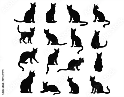 Black Ocicat Silhouettes – Minimal Cat Vectors for Commercial Use