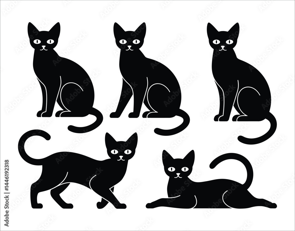 Fototapeta premium Commercial Ocicat Cat Vectors – Silhouette Icons
