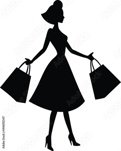 silhouette of a woman holding shopping bags 