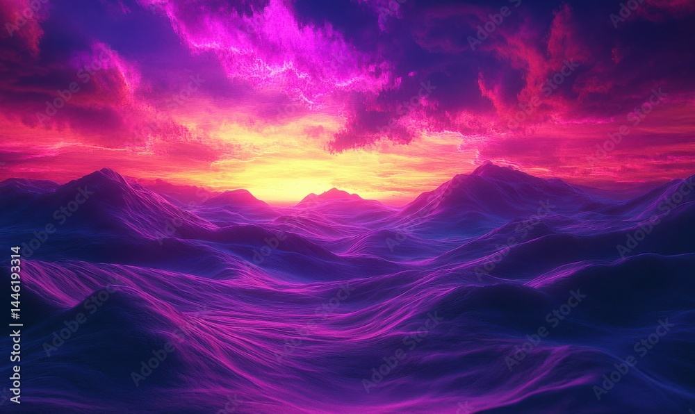 Mystical desert landscape with glowing sand dunes under a vivid purple and orange sunset, dramatic contrasts evoking an otherworldly atmosphere, . Mystical desert landscape with glowing sand dunes under a vivid purple and orange sunset, dramatic contrasts evoking an otherworldly atmosphere, .