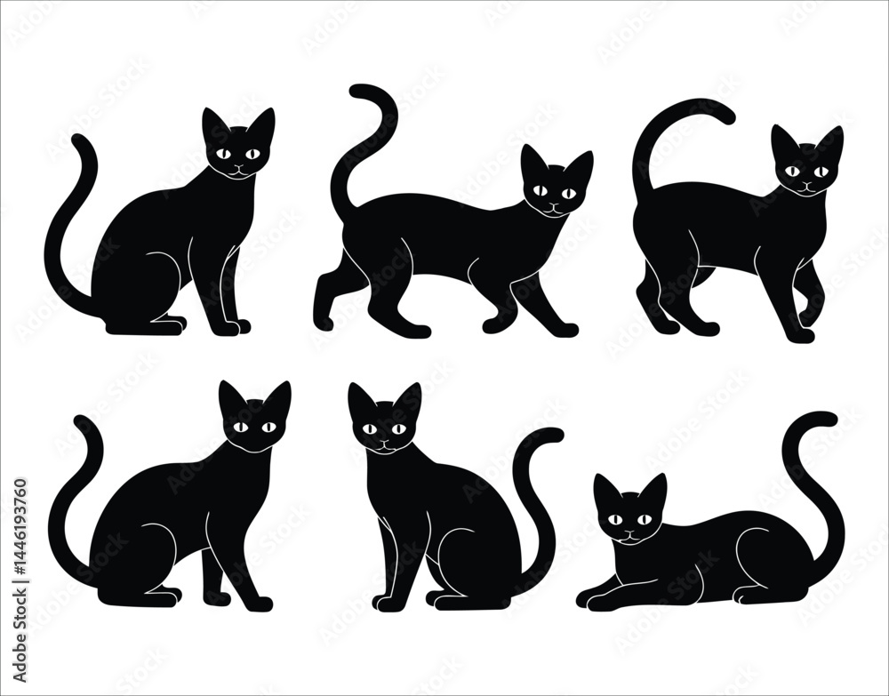 Ocicat Cat Shapes in Motion – Black Vector Silhouettes Ocicat Cat Shapes in Motion – Black Vector Silhouettes