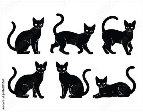 Ocicat Cat Shapes in Motion – Black Vector Silhouettes