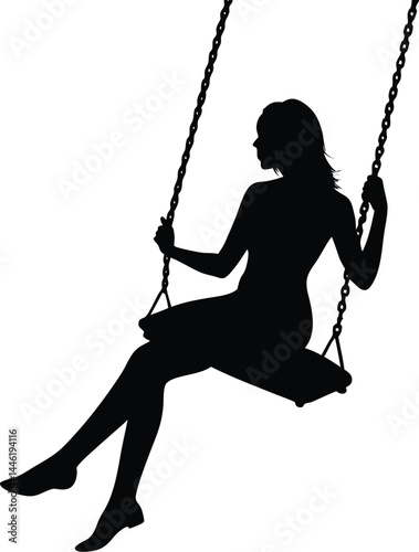 silhouette of a woman sitting on swing on white Durian fruit icon vector on white background