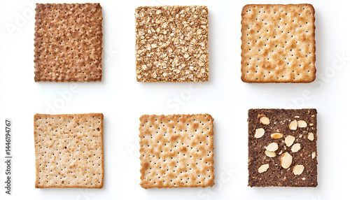 Tasty crunchy crispbreads on white background, collection