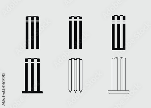 Modern Vector Cricket Wickets  Illustration Set, Solid And Outline Style