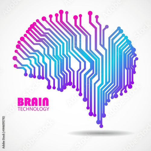 Technological brain. Circuit board. Abstract vector logo