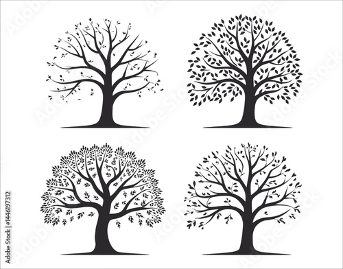 Ash Tree Clipart Pack – Black on White