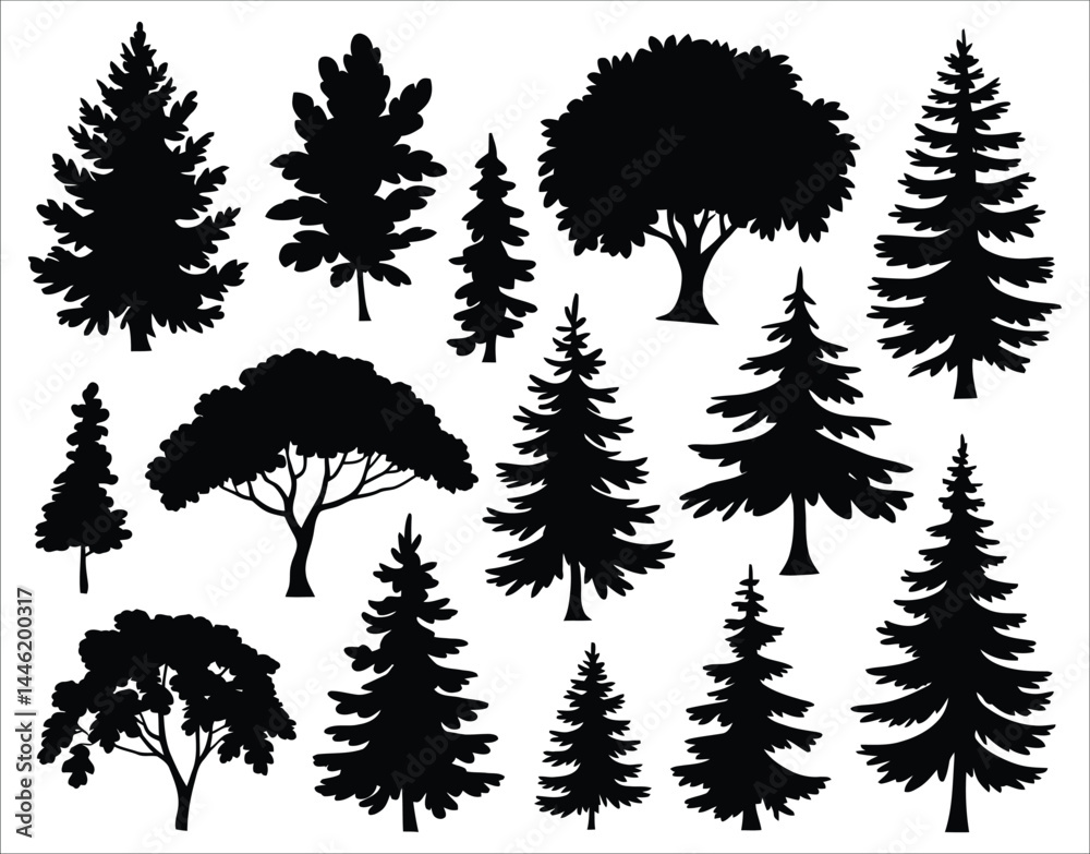 Obraz premium Stylized Ash Tree Silhouettes for Vector Art