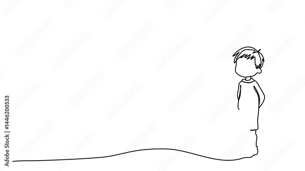 Cute little boy. One line drawing animation with alpha channel. Cute little boy. One line drawing animation with alpha channel.